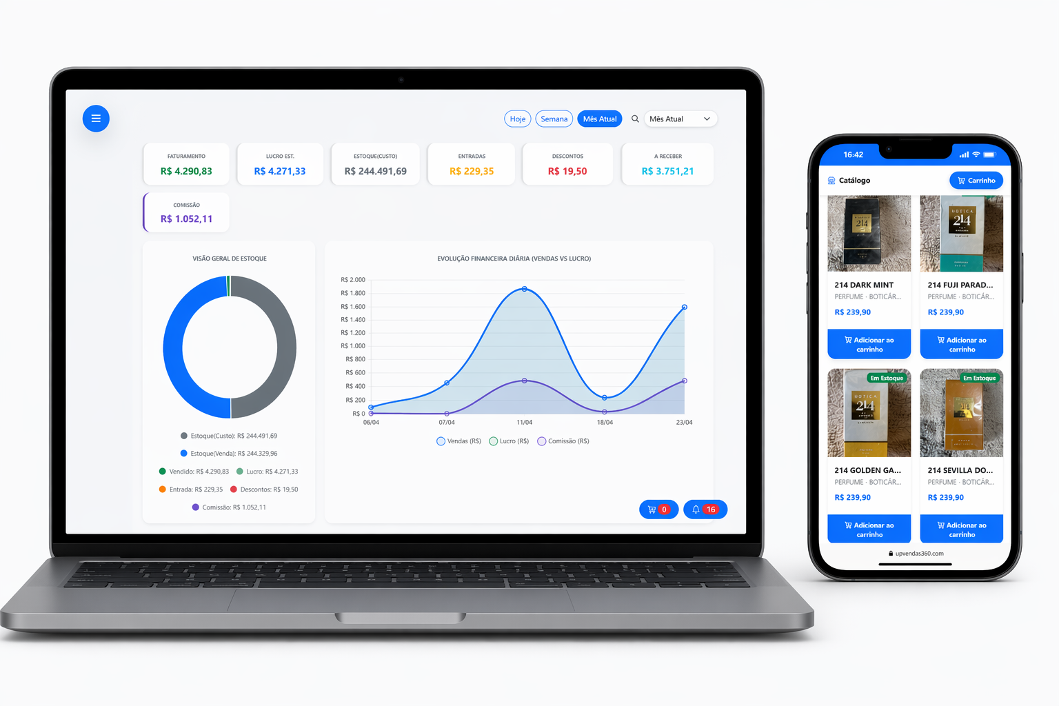 Mockup do sistema UpVendas 360
